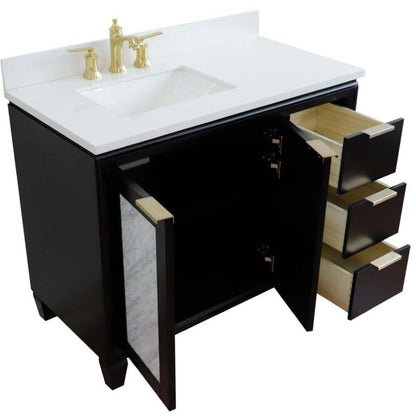 43" Single vanity in Black finish with White quartz and rectangle sink- Left door/Left sink - 400990-43L-BL-WERL