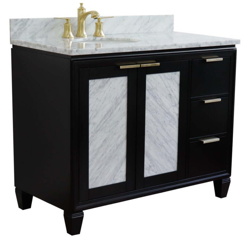 43" Single vanity in Black finish with White Carrara and oval sink- Left door/Left sink - 400990-43L-BL-WMOL