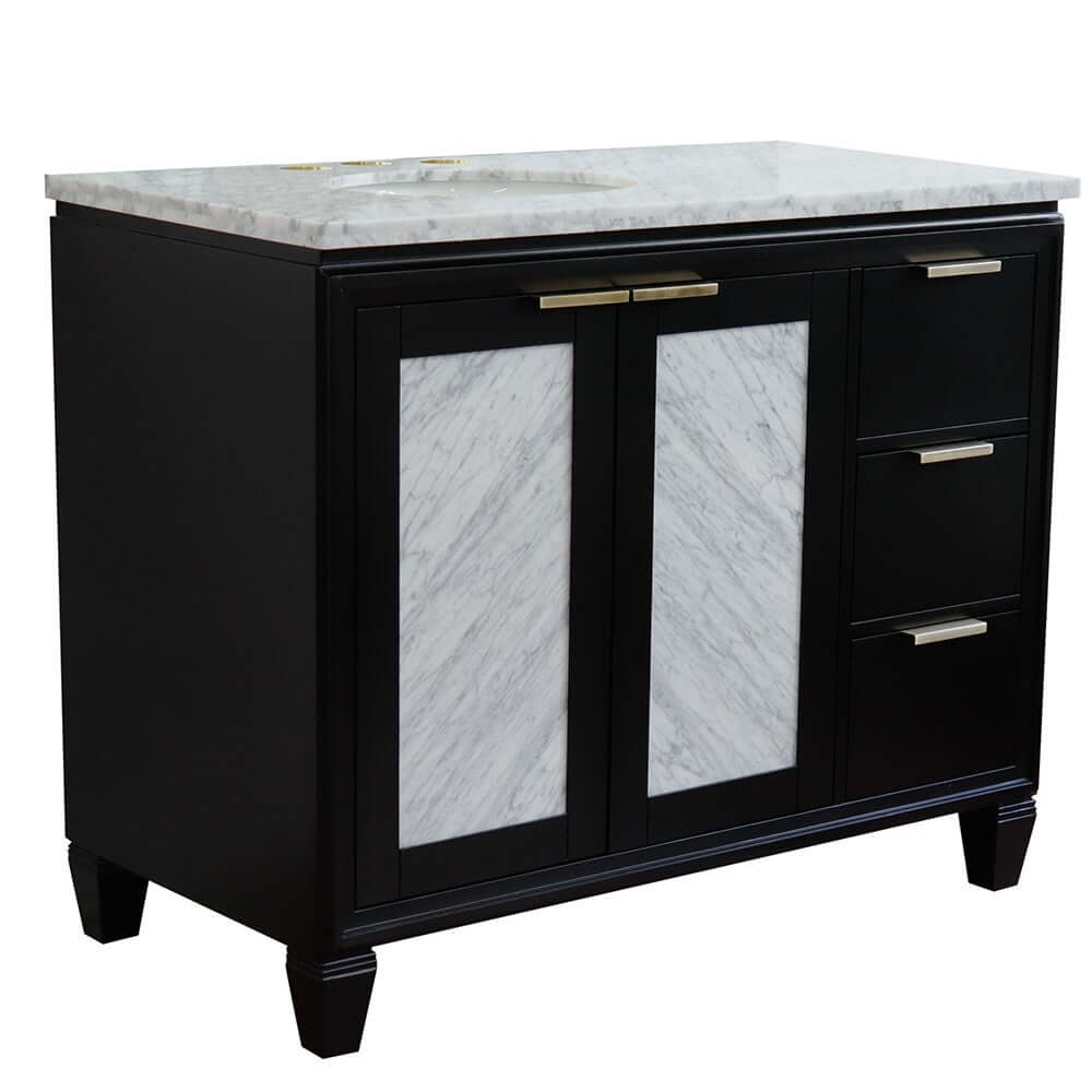 43" Single vanity in Black finish with White Carrara and oval sink- Left door/Left sink - 400990-43L-BL-WMOL