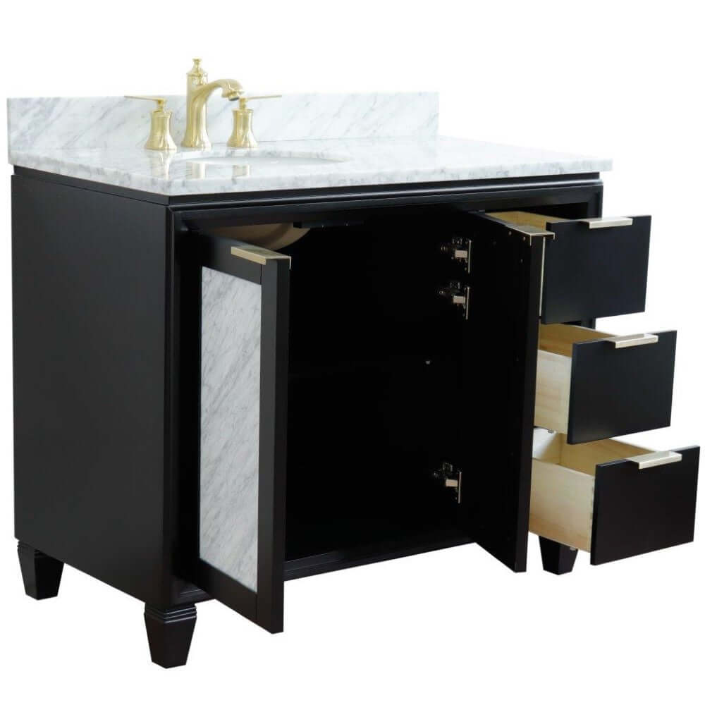 43" Single vanity in Black finish with White Carrara and oval sink- Left door/Left sink - 400990-43L-BL-WMOL