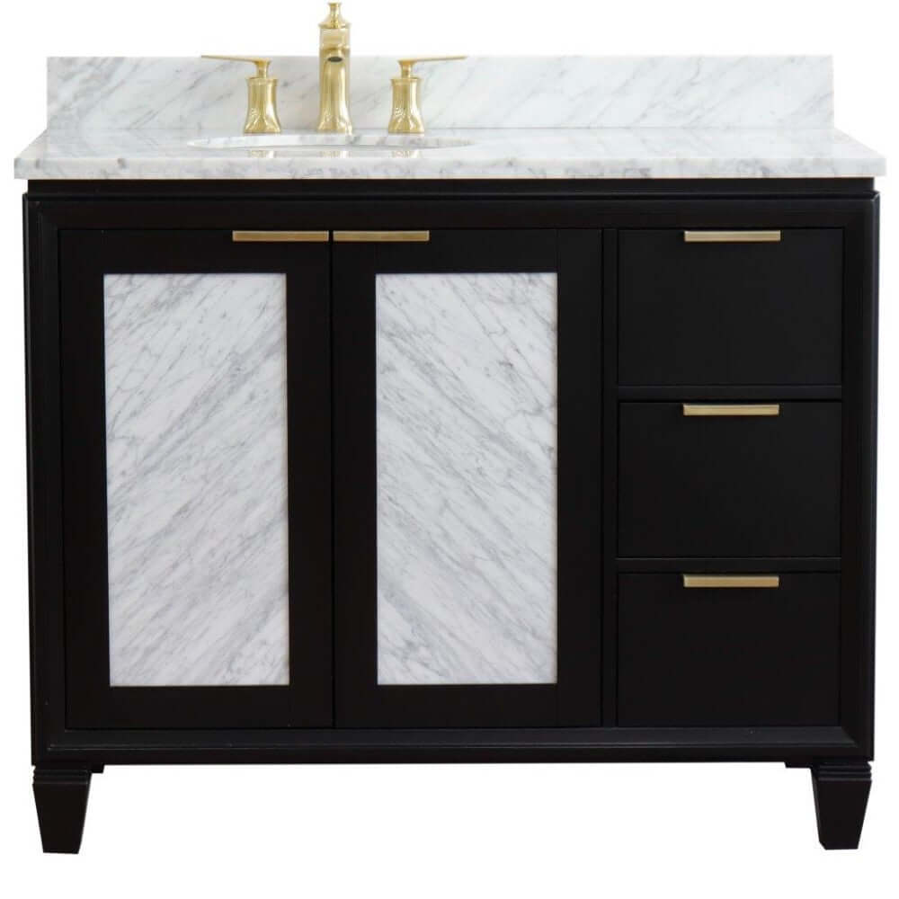 43" Single vanity in Black finish with White Carrara and oval sink- Left door/Left sink - 400990-43L-BL-WMOL