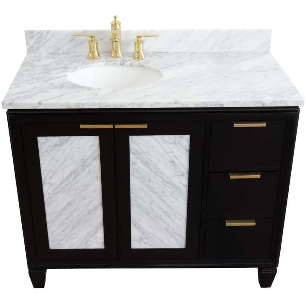 43" Single vanity in Black finish with White Carrara and oval sink- Left door/Left sink - 400990-43L-BL-WMOL