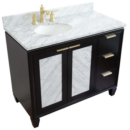 43" Single vanity in Black finish with White Carrara and oval sink- Left door/Left sink - 400990-43L-BL-WMOL