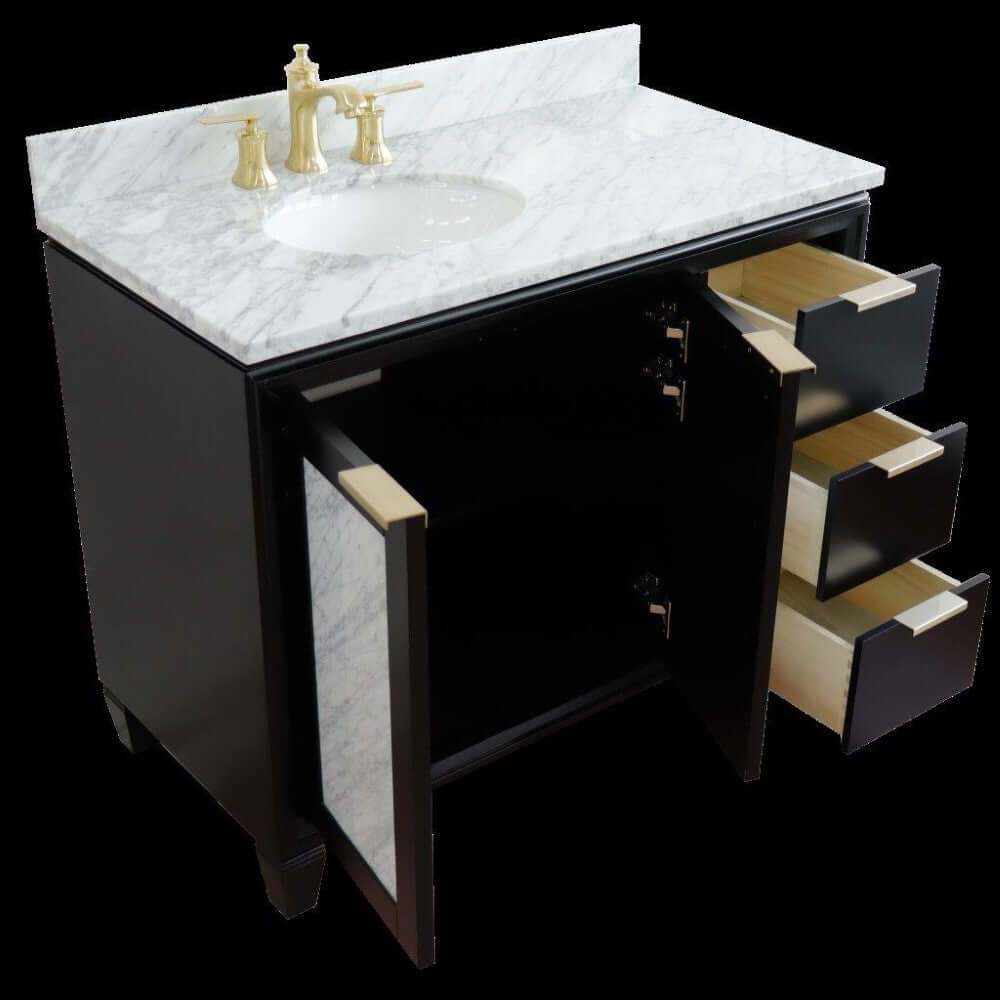 43" Single vanity in Black finish with White Carrara and oval sink- Left door/Left sink - 400990-43L-BL-WMOL