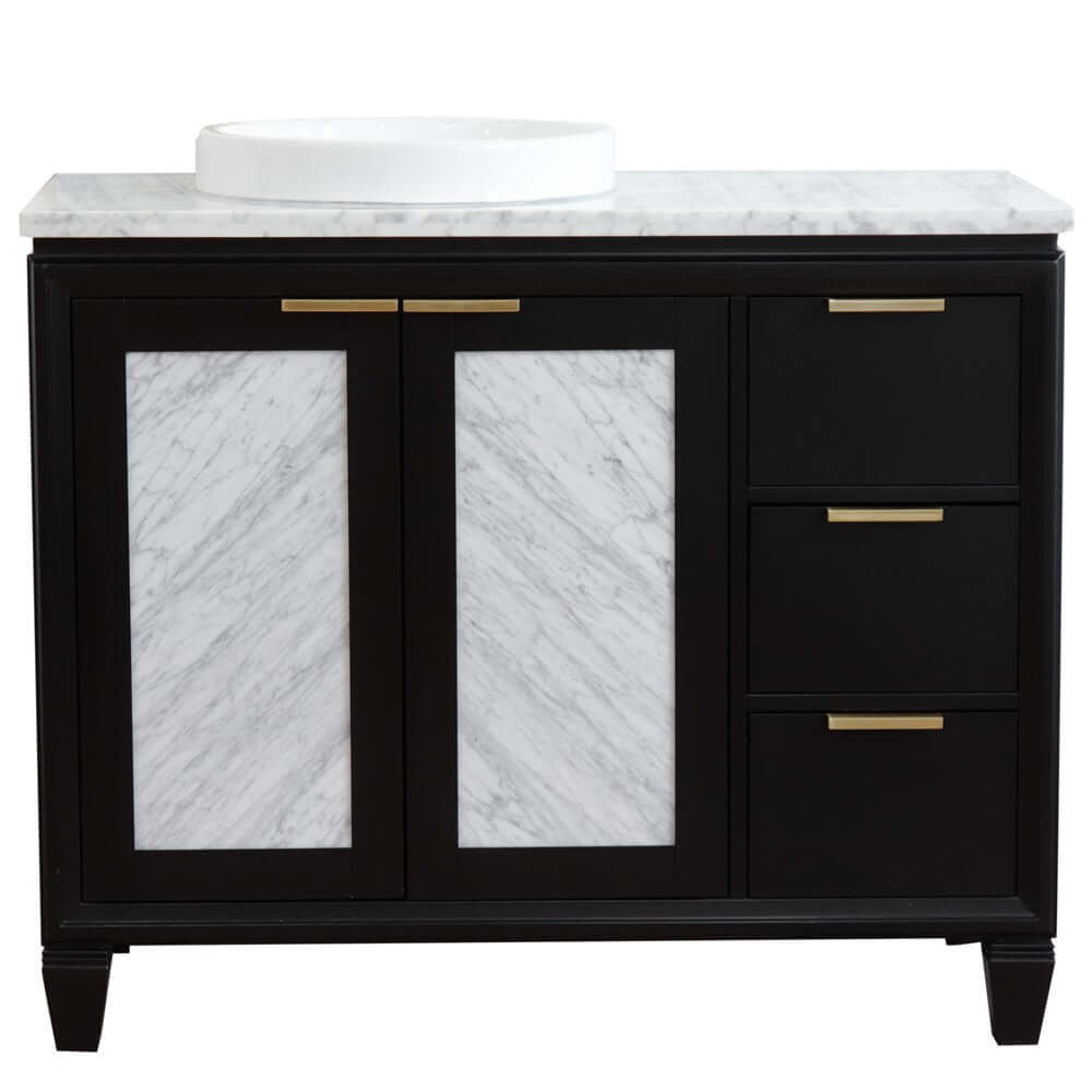 43" Single vanity in Black finish with White Carrara and round sink- Left door/Left sink - 400990-43L-BL-WMRDL