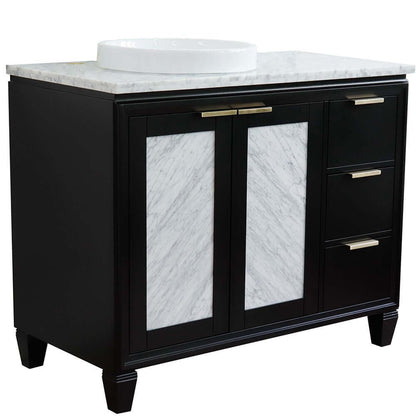 43" Single vanity in Black finish with White Carrara and round sink- Left door/Left sink - 400990-43L-BL-WMRDL