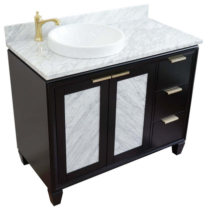 43" Single vanity in Black finish with White Carrara and round sink- Left door/Left sink - 400990-43L-BL-WMRDL