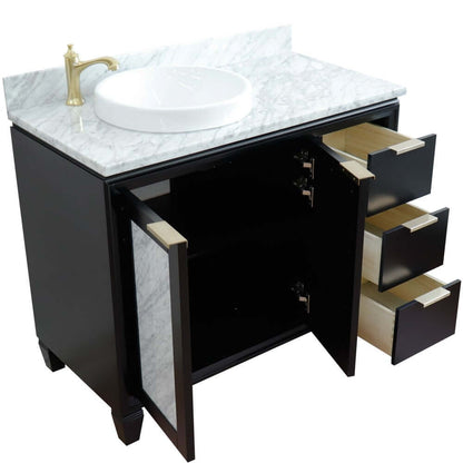 43" Single vanity in Black finish with White Carrara and round sink- Left door/Left sink - 400990-43L-BL-WMRDL