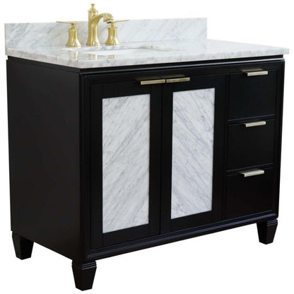 43" Single vanity in Black finish with White Carrara and rectangle sink- Left door/Left sink - 400990-43L-BL-WMRL