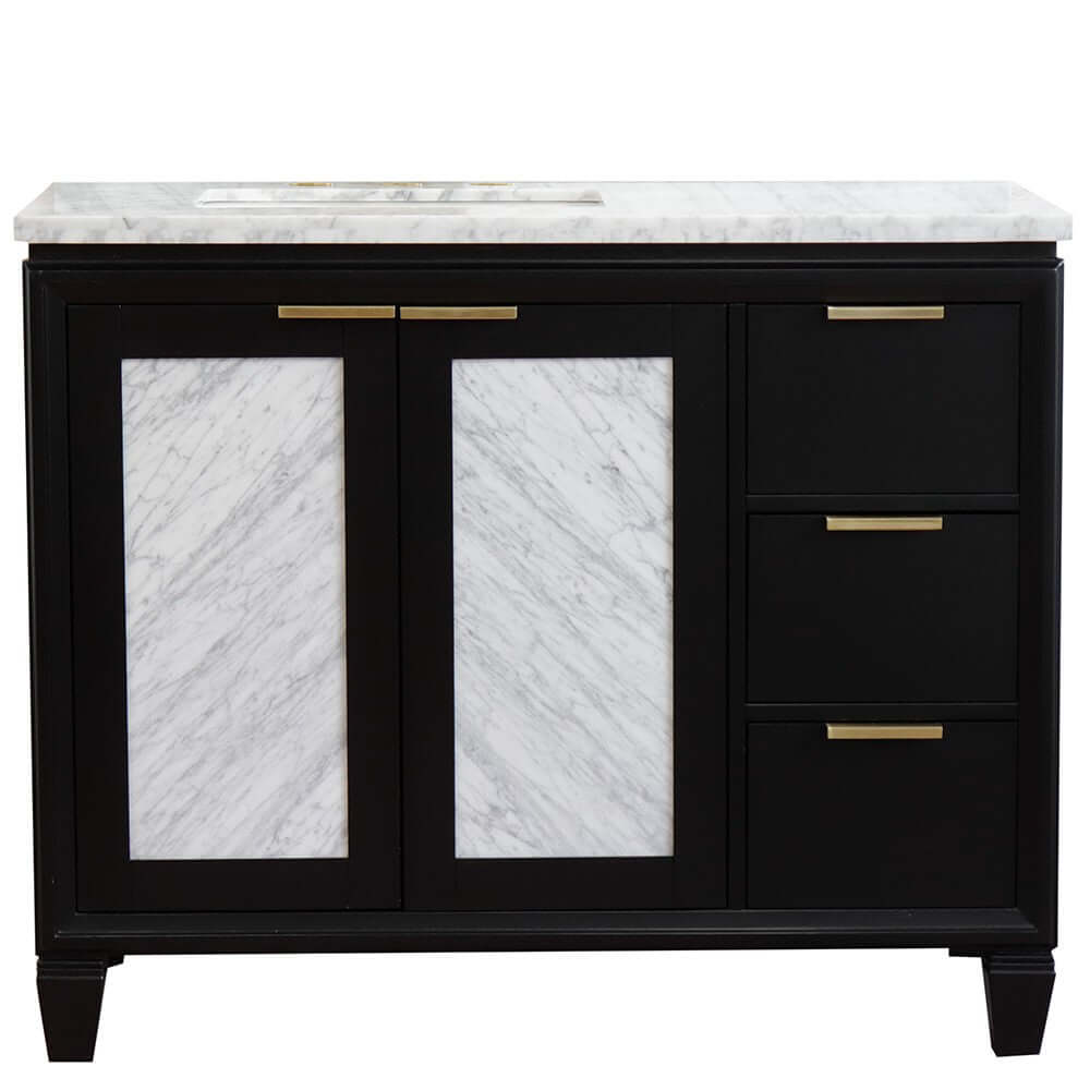 43" Single vanity in Black finish with White Carrara and rectangle sink- Left door/Left sink - 400990-43L-BL-WMRL