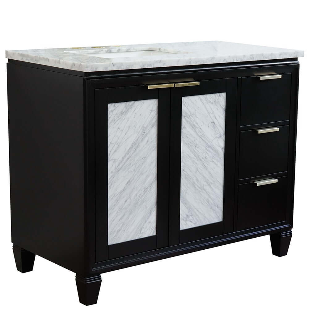 43" Single vanity in Black finish with White Carrara and rectangle sink- Left door/Left sink - 400990-43L-BL-WMRL