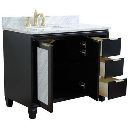 43" Single vanity in Black finish with White Carrara and rectangle sink- Left door/Left sink - 400990-43L-BL-WMRL