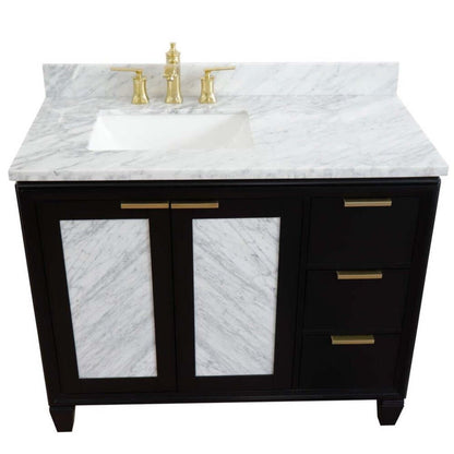 43" Single vanity in Black finish with White Carrara and rectangle sink- Left door/Left sink - 400990-43L-BL-WMRL