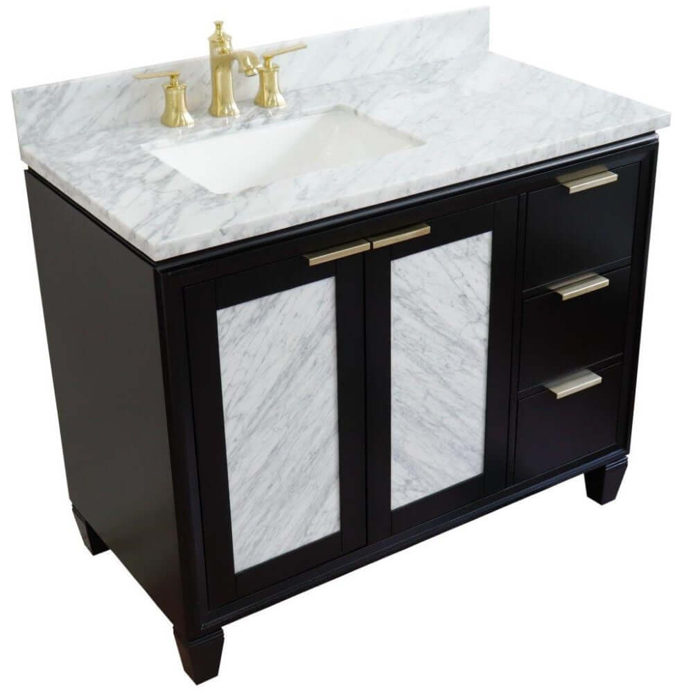 43" Single vanity in Black finish with White Carrara and rectangle sink- Left door/Left sink - 400990-43L-BL-WMRL