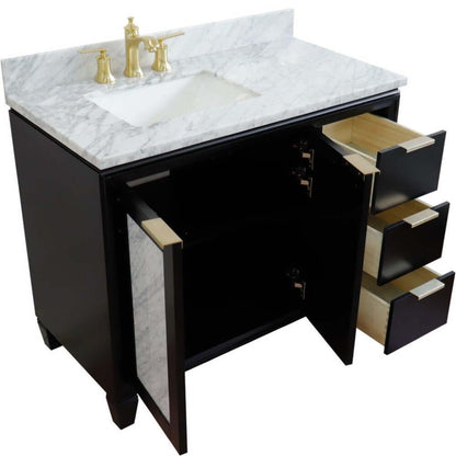 43" Single vanity in Black finish with White Carrara and rectangle sink- Left door/Left sink - 400990-43L-BL-WMRL