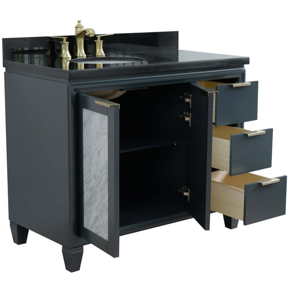 43" Single vanity in Dark Gray finish with Black galaxy and oval sink- Left door/Left sink - 400990-43L-DG-BGOL