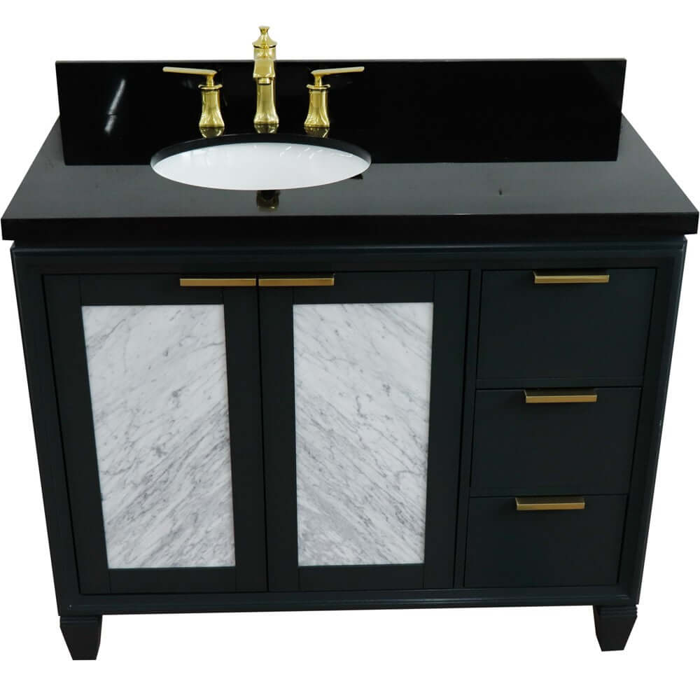 43" Single vanity in Dark Gray finish with Black galaxy and oval sink- Left door/Left sink - 400990-43L-DG-BGOL