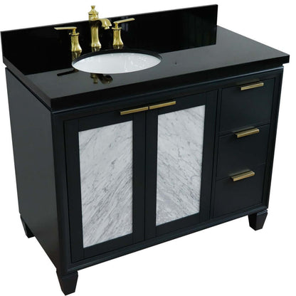 43" Single vanity in Dark Gray finish with Black galaxy and oval sink- Left door/Left sink - 400990-43L-DG-BGOL