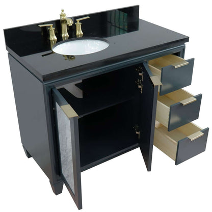 43" Single vanity in Dark Gray finish with Black galaxy and oval sink- Left door/Left sink - 400990-43L-DG-BGOL