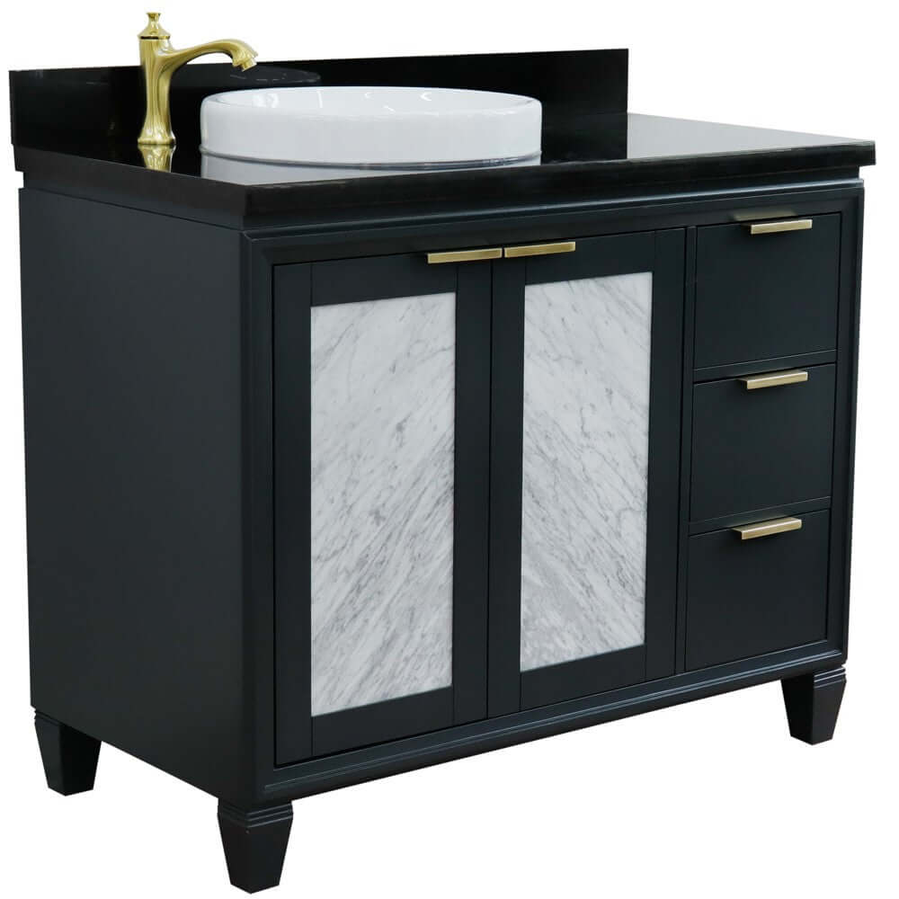 43" Single vanity in Dark Gray finish with Black galaxy and round sink- Left door/Left sink - 400990-43L-DG-BGRDL