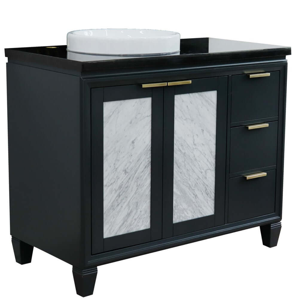 43" Single vanity in Dark Gray finish with Black galaxy and round sink- Left door/Left sink - 400990-43L-DG-BGRDL