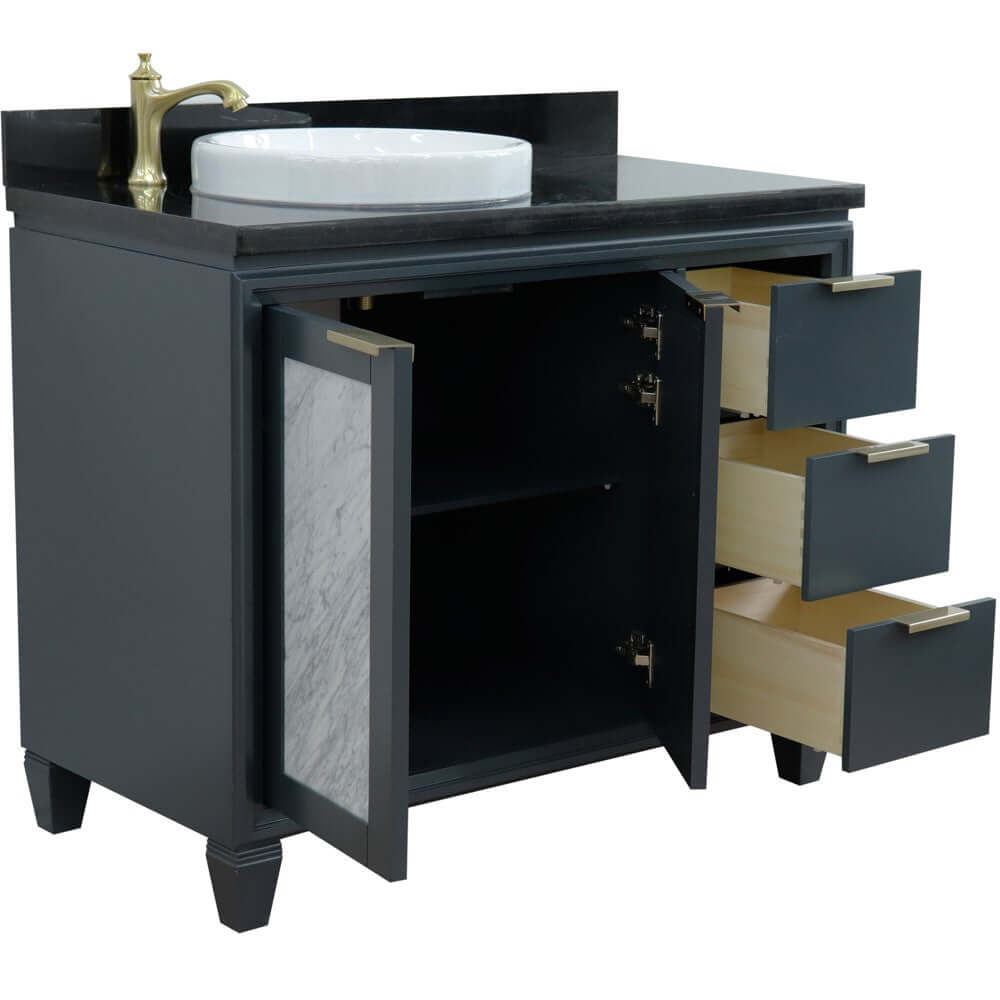 43" Single vanity in Dark Gray finish with Black galaxy and round sink- Left door/Left sink - 400990-43L-DG-BGRDL