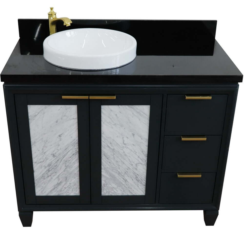 43" Single vanity in Dark Gray finish with Black galaxy and round sink- Left door/Left sink - 400990-43L-DG-BGRDL