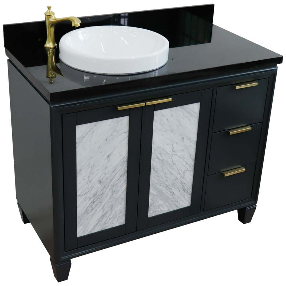 43" Single vanity in Dark Gray finish with Black galaxy and round sink- Left door/Left sink - 400990-43L-DG-BGRDL