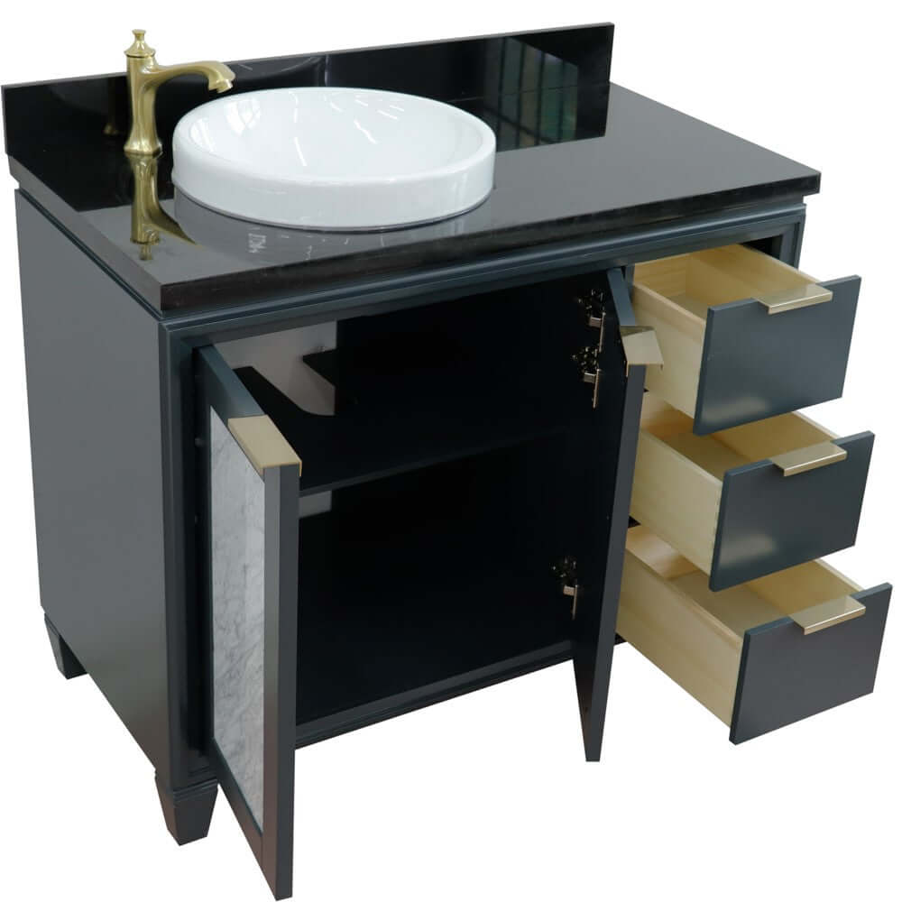 43" Single vanity in Dark Gray finish with Black galaxy and round sink- Left door/Left sink - 400990-43L-DG-BGRDL