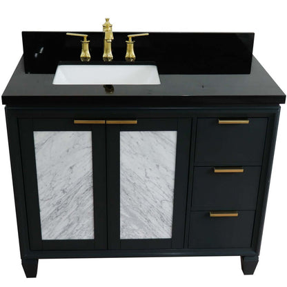 43" Single vanity in Dark Gray finish with Black galaxy and rectangle sink- Left door/Left sink - 400990-43L-DG-BGRL