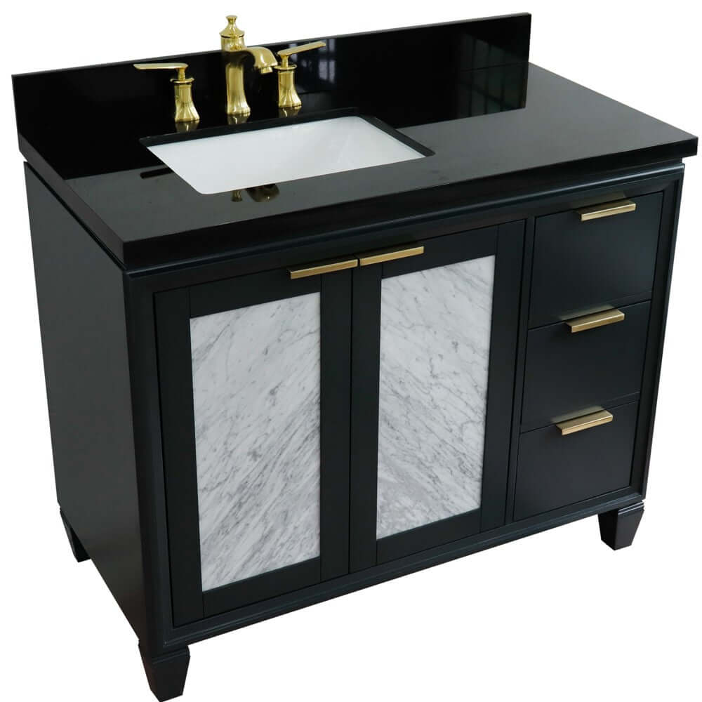 43" Single vanity in Dark Gray finish with Black galaxy and rectangle sink- Left door/Left sink - 400990-43L-DG-BGRL