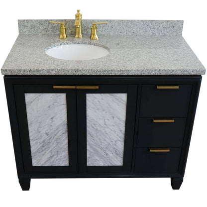 43" Single vanity in Dark Gray finish with Gray granite and oval sink- Left door/Left sink - 400990-43L-DG-GYOL