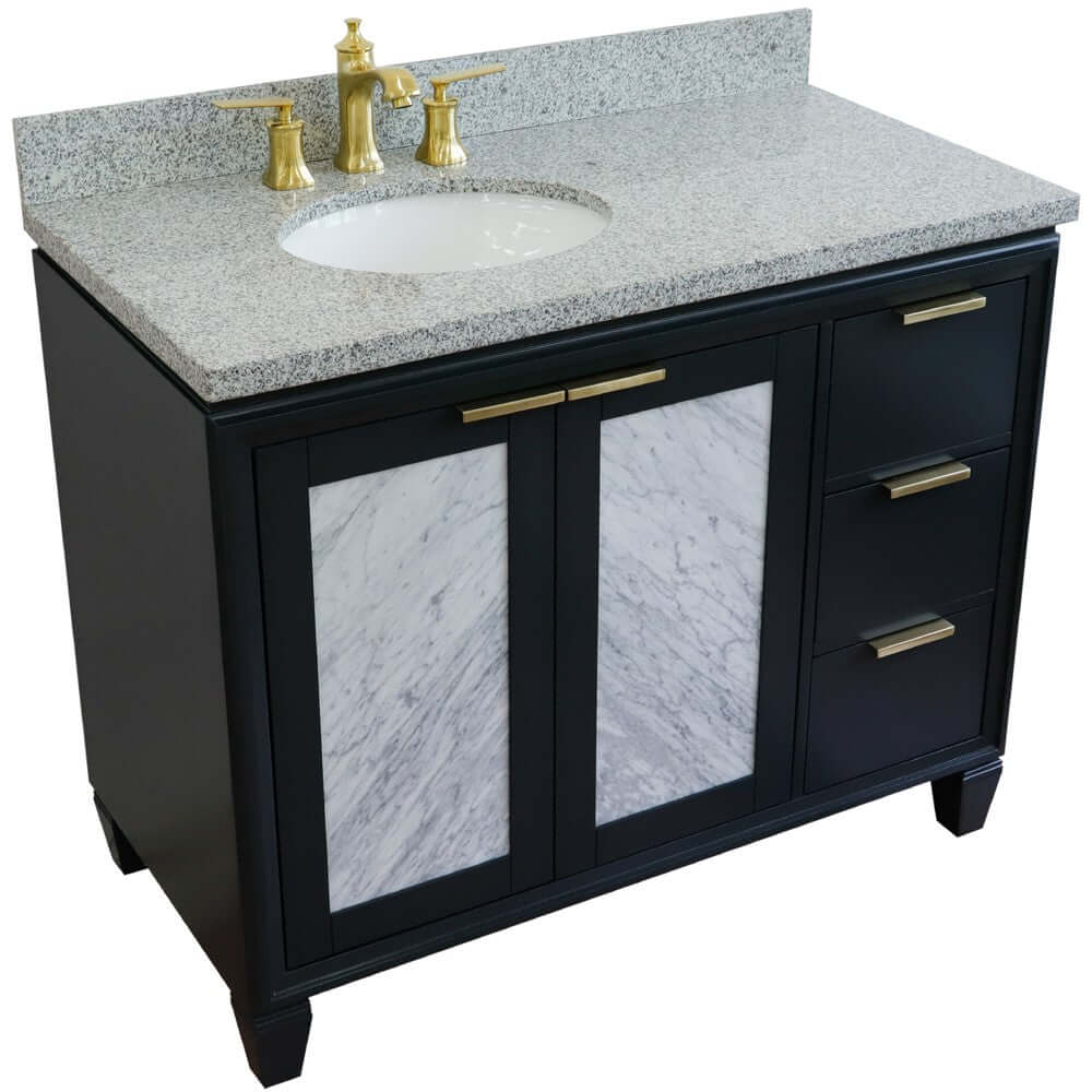 43" Single vanity in Dark Gray finish with Gray granite and oval sink- Left door/Left sink - 400990-43L-DG-GYOL