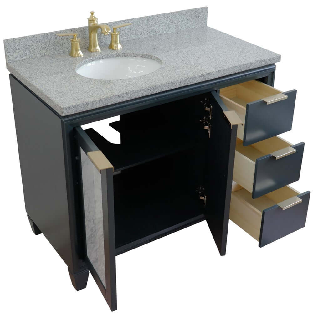 43" Single vanity in Dark Gray finish with Gray granite and oval sink- Left door/Left sink - 400990-43L-DG-GYOL