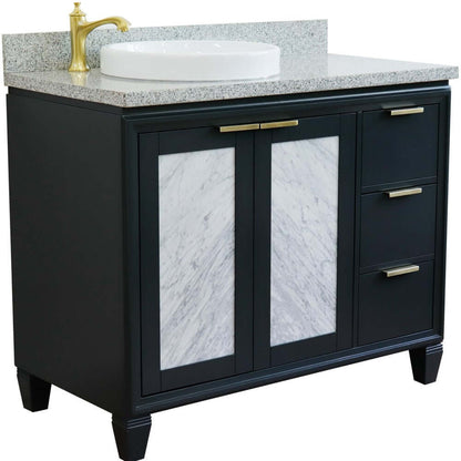 43" Single vanity in Dark Gray finish with Gray granite and round sink- Left door/Left sink - 400990-43L-DG-GYRDL