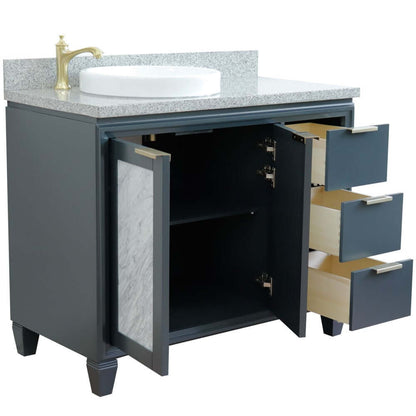 43" Single vanity in Dark Gray finish with Gray granite and round sink- Left door/Left sink - 400990-43L-DG-GYRDL