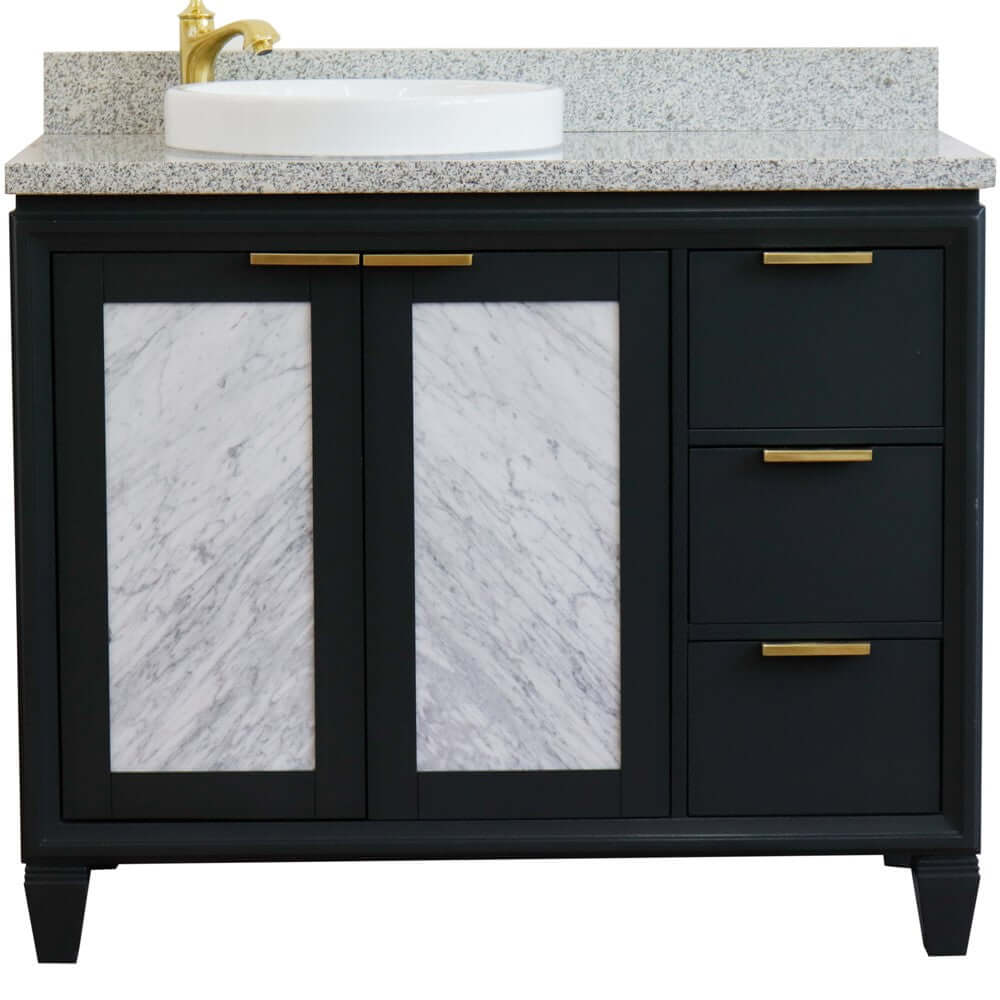 43" Single vanity in Dark Gray finish with Gray granite and round sink- Left door/Left sink - 400990-43L-DG-GYRDL