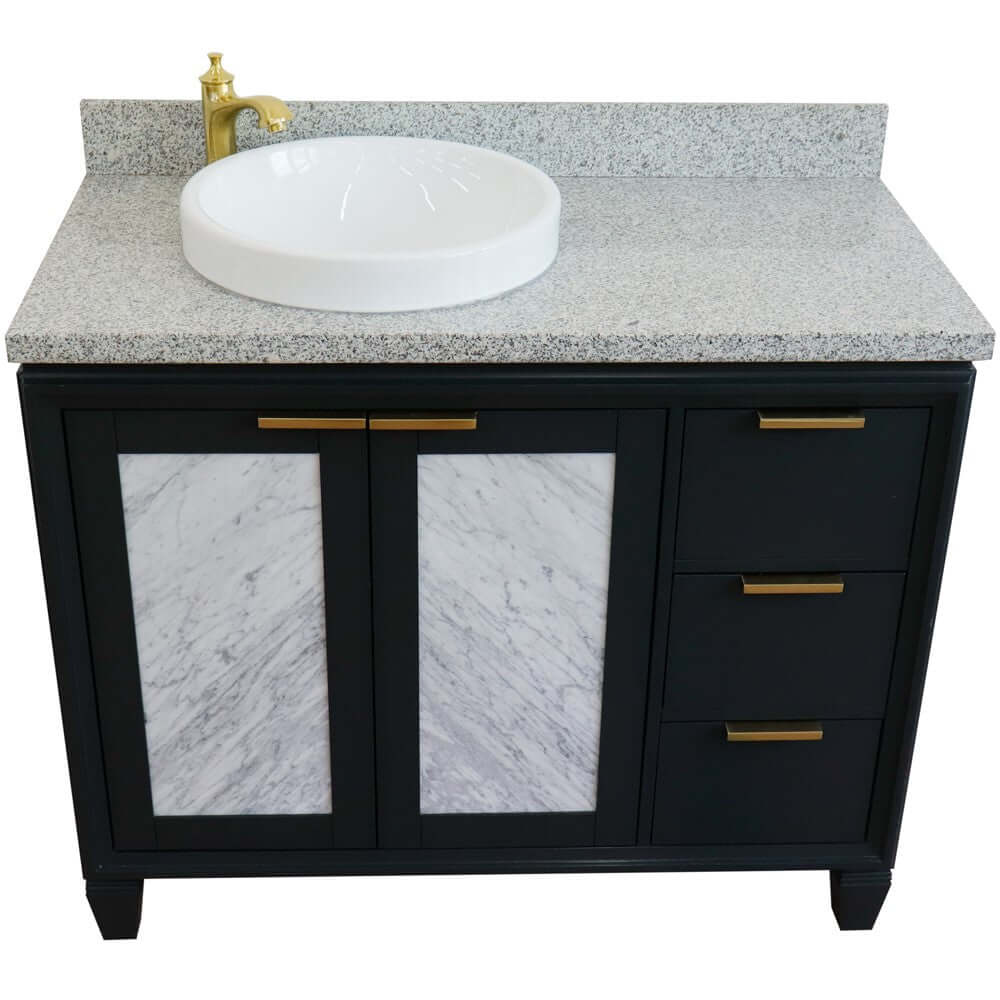 43" Single vanity in Dark Gray finish with Gray granite and round sink- Left door/Left sink - 400990-43L-DG-GYRDL