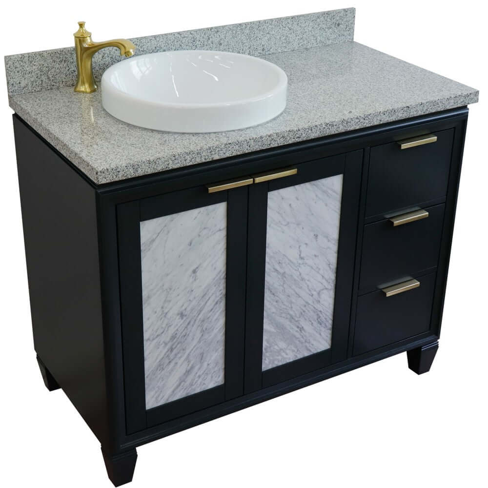 43" Single vanity in Dark Gray finish with Gray granite and round sink- Left door/Left sink - 400990-43L-DG-GYRDL