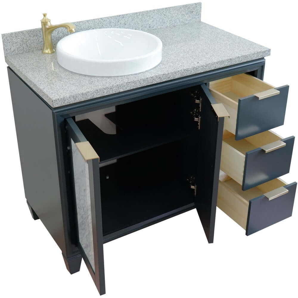 43" Single vanity in Dark Gray finish with Gray granite and round sink- Left door/Left sink - 400990-43L-DG-GYRDL