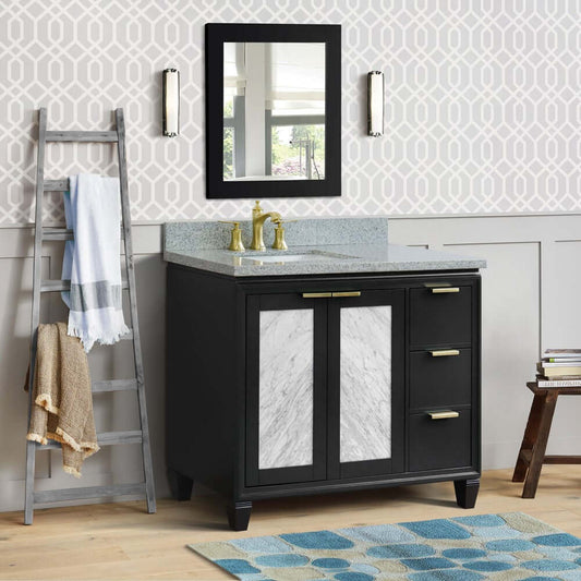 43" Single vanity in Dark Gray finish with Gray granite and rectangle sink- Left door/Left sink - 400990-43L-DG-GYRL