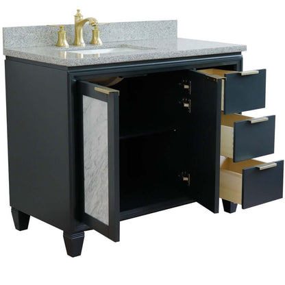 43" Single vanity in Dark Gray finish with Gray granite and rectangle sink- Left door/Left sink - 400990-43L-DG-GYRL