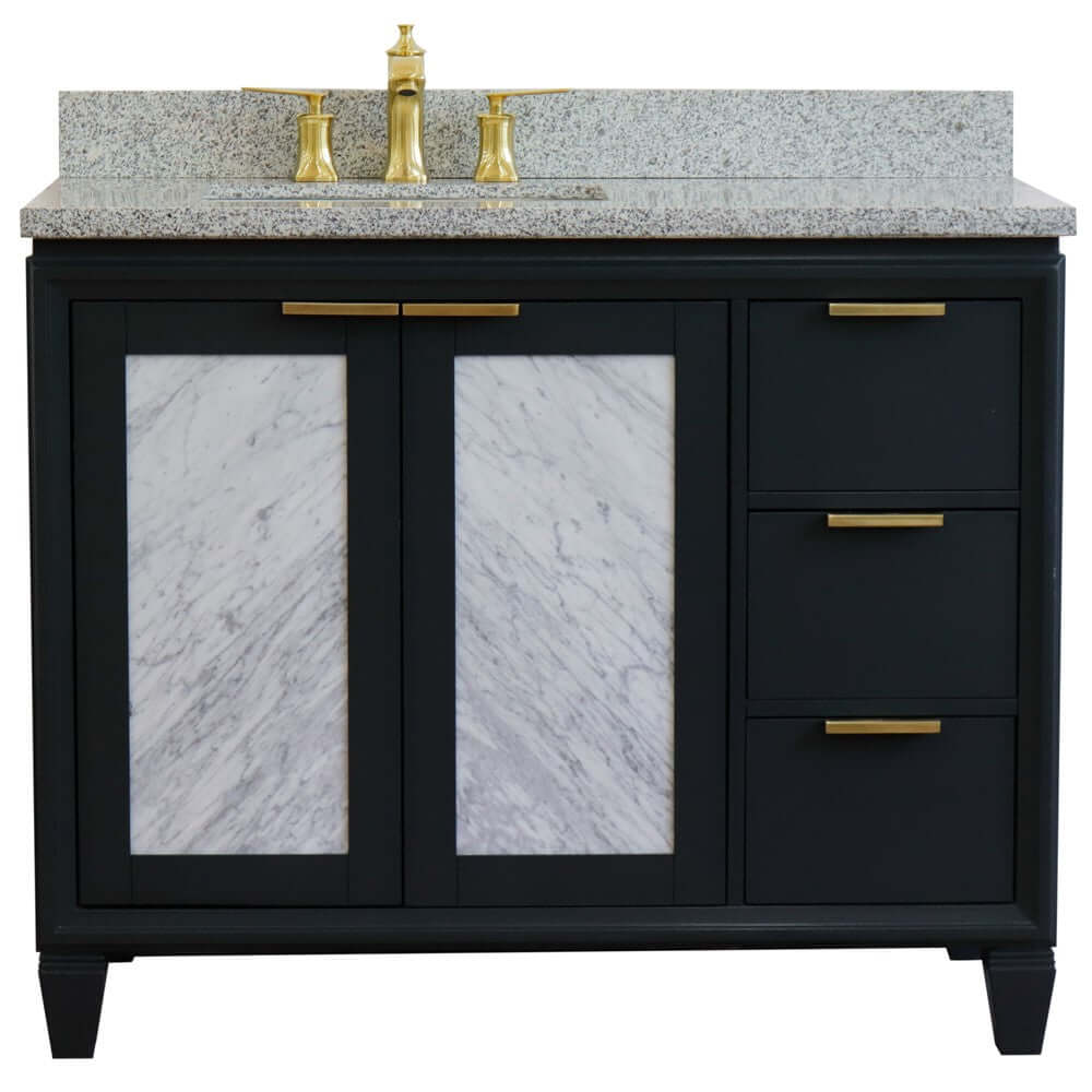 43" Single vanity in Dark Gray finish with Gray granite and rectangle sink- Left door/Left sink - 400990-43L-DG-GYRL