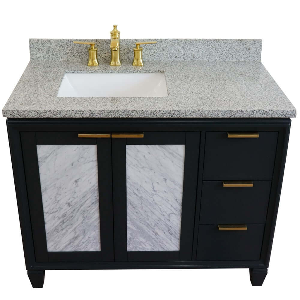 43" Single vanity in Dark Gray finish with Gray granite and rectangle sink- Left door/Left sink - 400990-43L-DG-GYRL