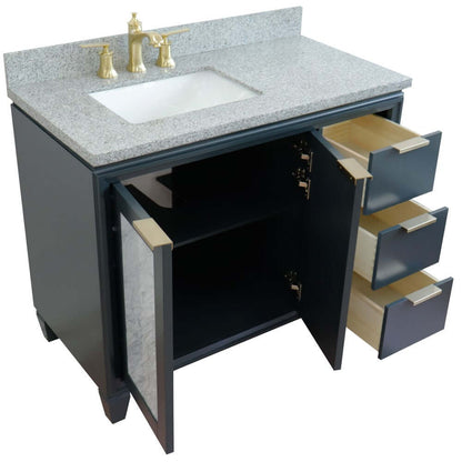 43" Single vanity in Dark Gray finish with Gray granite and rectangle sink- Left door/Left sink - 400990-43L-DG-GYRL