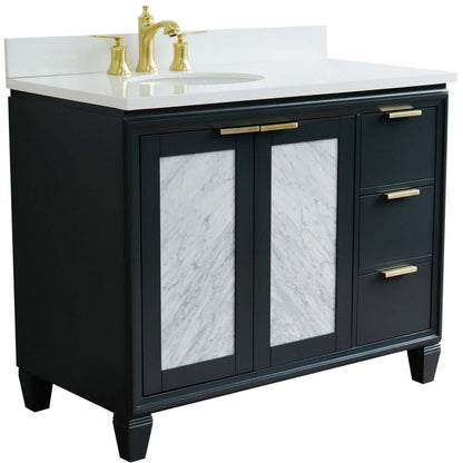 43" Single vanity in Dark Gray finish with White quartz and oval sink- Left door/Left sink - 400990-43L-DG-WEOL