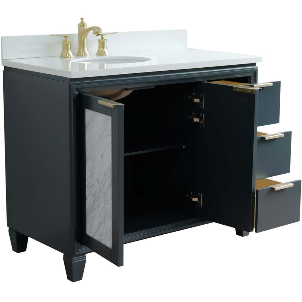 43" Single vanity in Dark Gray finish with White quartz and oval sink- Left door/Left sink - 400990-43L-DG-WEOL