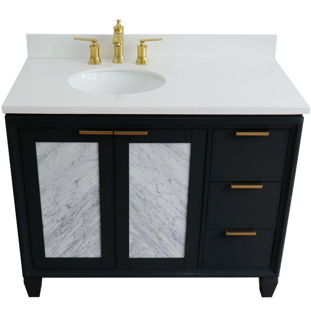 43" Single vanity in Dark Gray finish with White quartz and oval sink- Left door/Left sink - 400990-43L-DG-WEOL