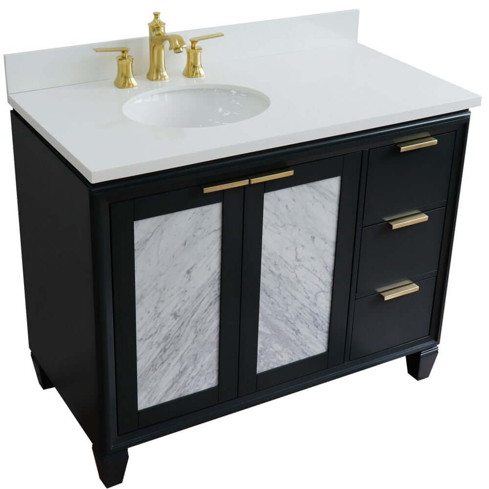 43" Single vanity in Dark Gray finish with White quartz and oval sink- Left door/Left sink - 400990-43L-DG-WEOL