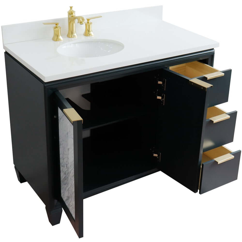 43" Single vanity in Dark Gray finish with White quartz and oval sink- Left door/Left sink - 400990-43L-DG-WEOL